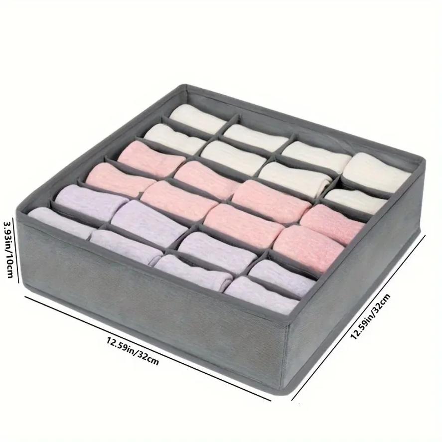 1pc Fabric Storage Box with 24 Compartments - Foldable Stackable Organizer for Socks Ties Underwear Space-Saving Drawer Divider