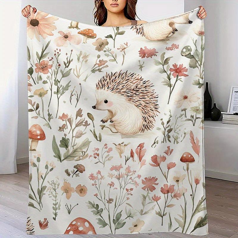 Cartoon Hedgehog Blanket Flannel Four Seasons Cute Animals And Plants Multi-Functional Lightweight Blanket Household Bedroom Blanket