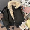 Herren Übergroße Gewaschene Lederjacke mit Pelzkragen und Kapuze Wintermantel