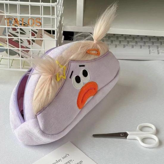 Funny Fried Hair Pencil Case DIY Long Hair Doll Pencil Case Box Large Capacity Zipper Organizer Storage Bag Stationery Organizer