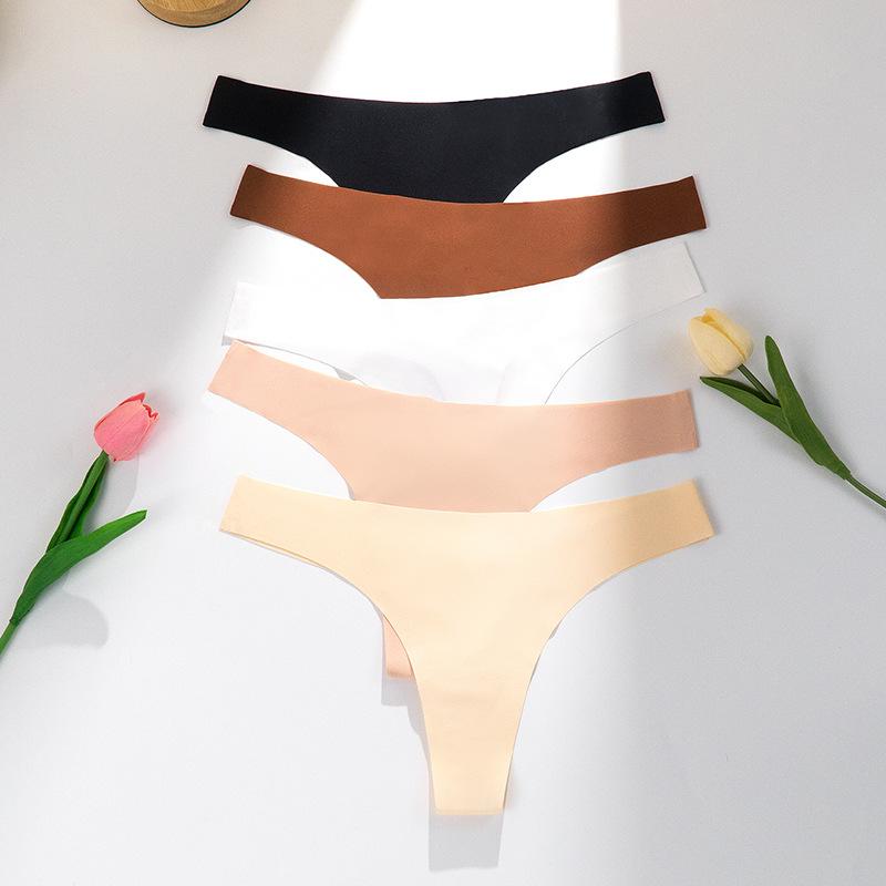 Summer Sexy Low Waist Sports Ice Silk T-word Underwear Pure Color Quick-drying Breathable Seamless Yoga Thong Women