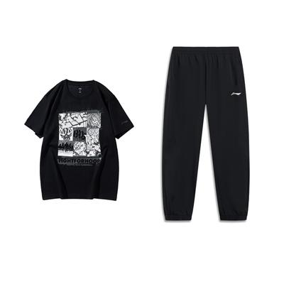 Basketball Series Regular Drop Shoulder Short Sleeve T-Shirt Breathable Quick-Dry Pants Casual Sports Suit Unisex Suit AHSUA27-2+AYKU691-1