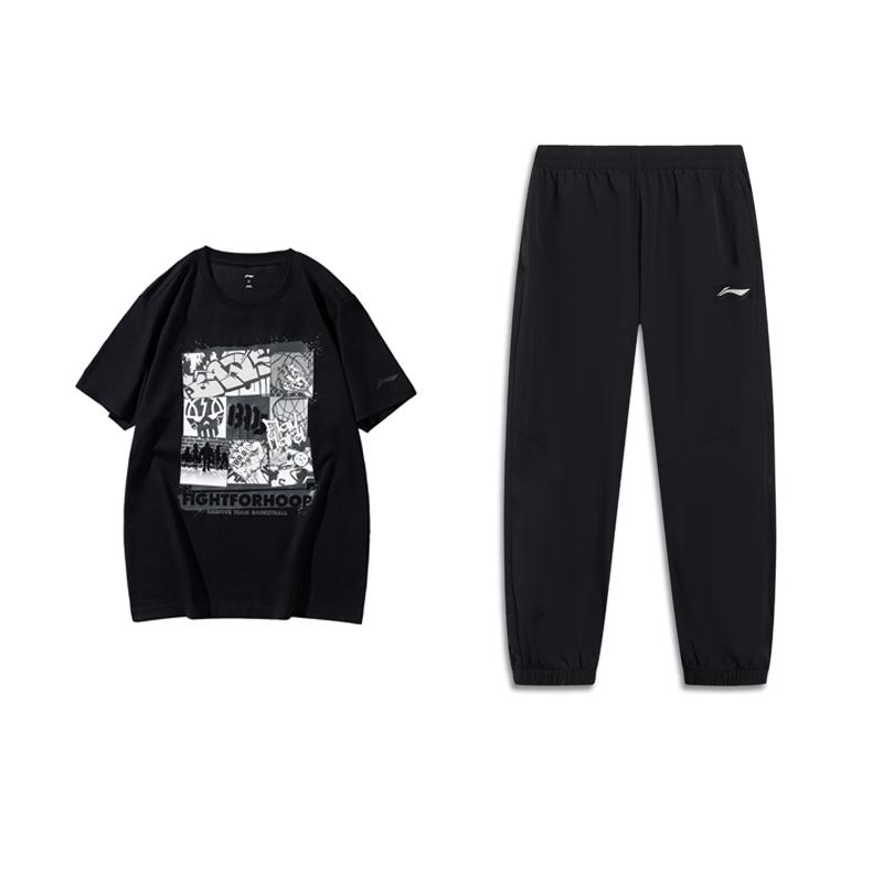 

Li-Ning Basketball Series Regular Drop Shoulder Short Sleeve T-Shirt Breathable Quick-Dry Pants Casual Sports Suit Unisex suit AHSUA27-2+AYKU691-1 S