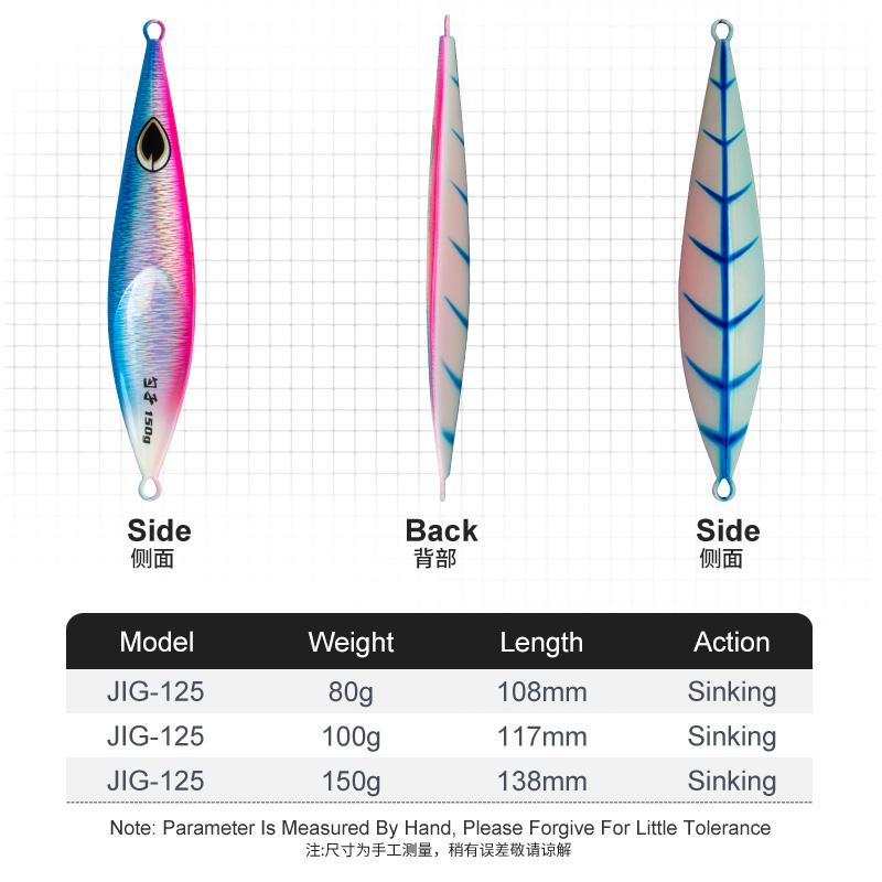 TEASER Fishing J125 Fishing Accessories Bait Saltwater 80g 100g 150g Luminous Vertical Slow Pitch Lead Fishing Lure Metal Jigs
