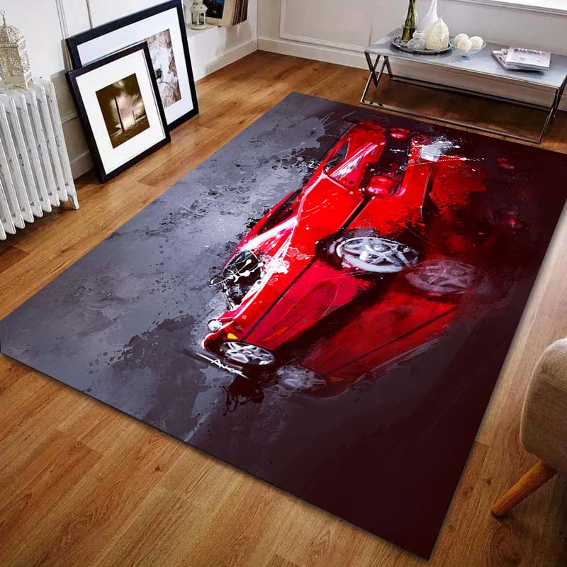Red Car Inkjet Creative Print Carpet for Living Room Bedroom Bedside Sofa Table Floor Mat  Area Rug Decor Large Size for Gifts