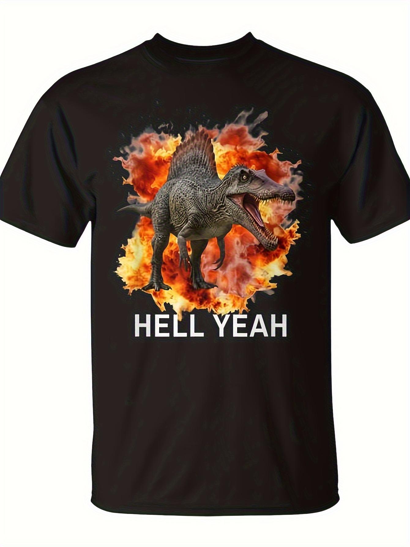 Novitaregali Spinosaurus Dinosaur T-Shirt - Black Hell Yeah Slogan & Spinosaurus Skull/Flame Dino Design XXL