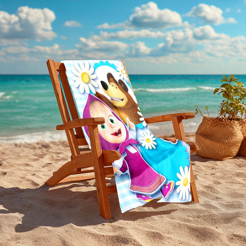Fairy tale cute cartoon Masha and the Bear beach towel, outdoor camping beach towel for vacation swimming, outdoor pool, absorbent bath towel, H3