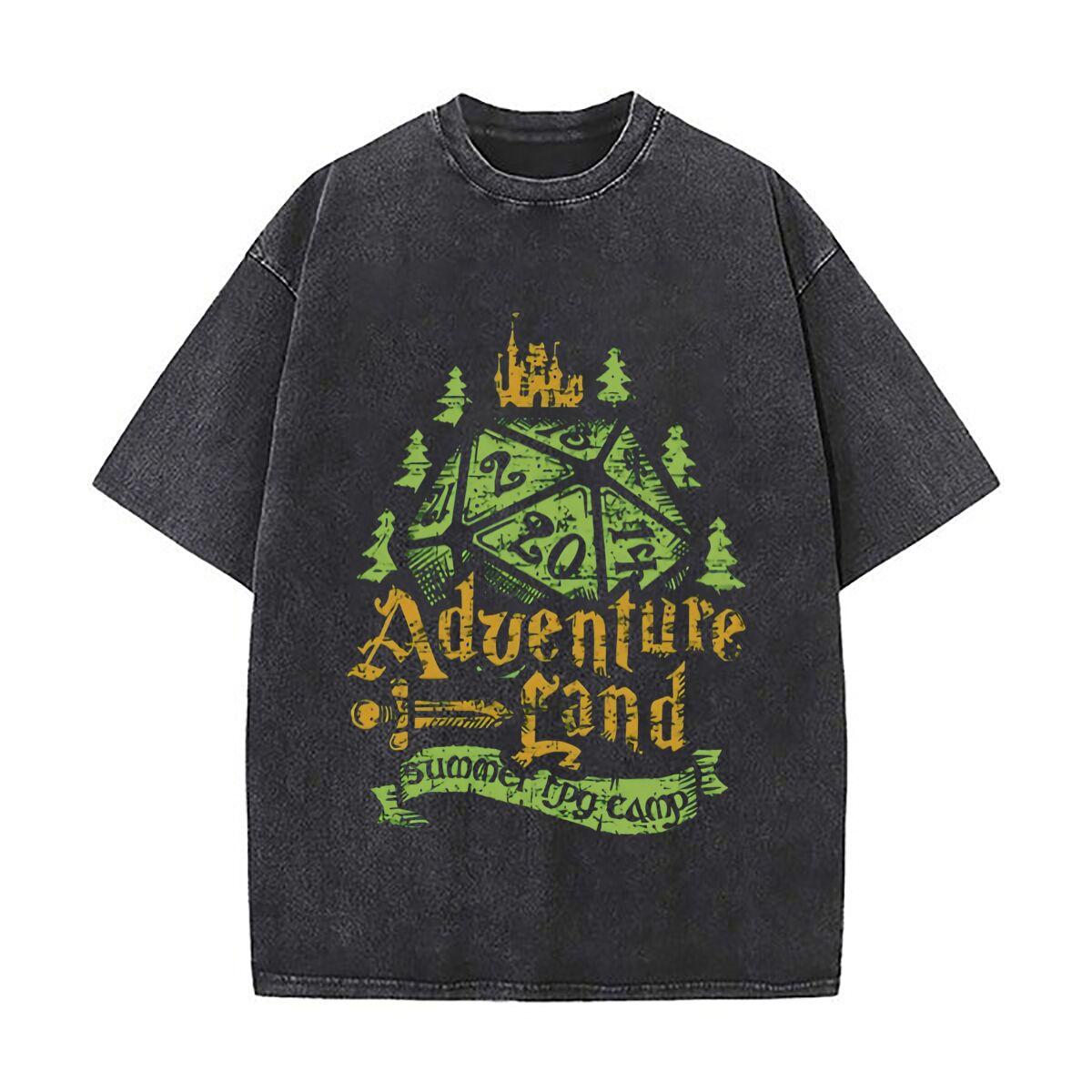 

Adventure Land Dice Gaming Art Daily Commute Vintage Distressed T Shirt Loose Washed Sleeve S