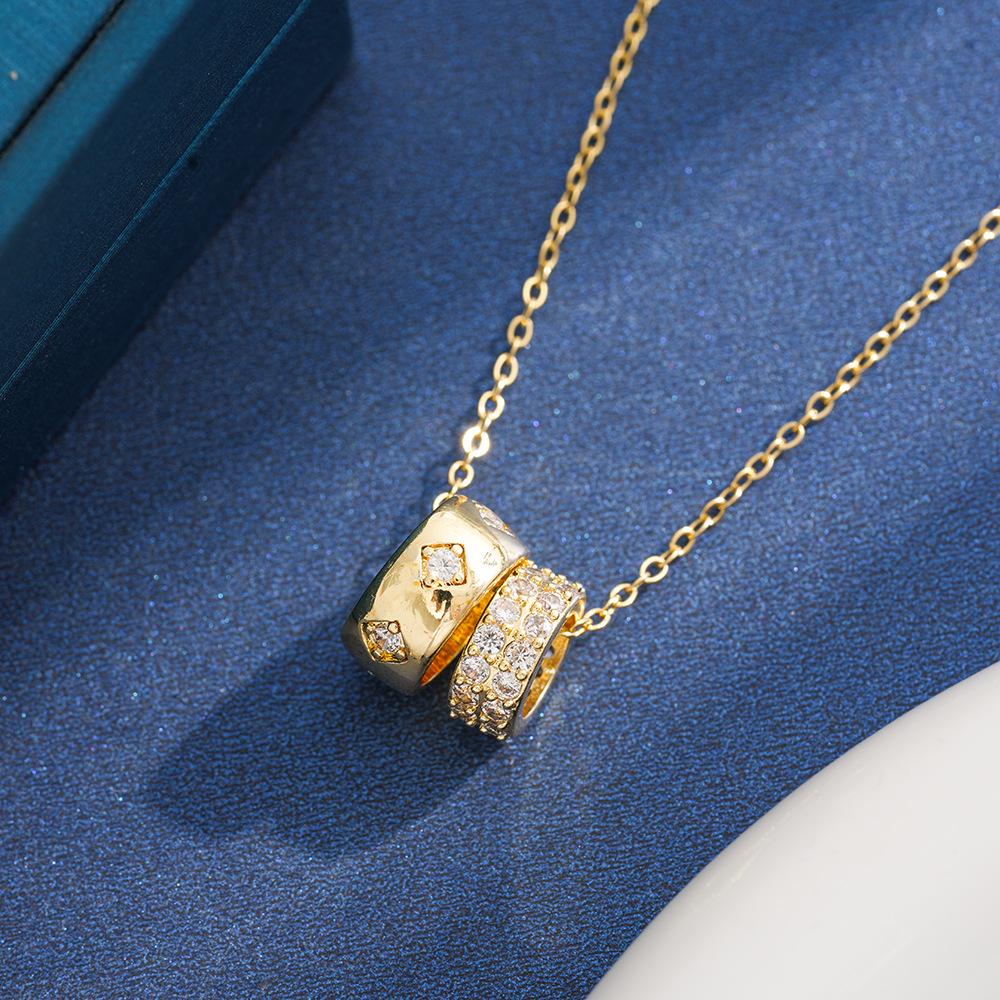 Elegant Double Ring Diamond Waist Titanium Steel Necklace for Women – Trendy and Versatile Collarbone Chain