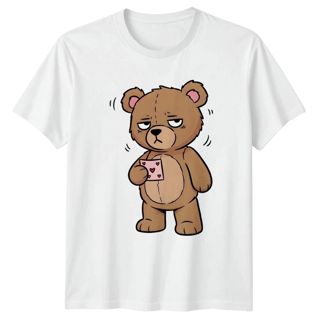Tired Bear Holding Tiny Heart T-Shirt Valentines Humor Valentines Day