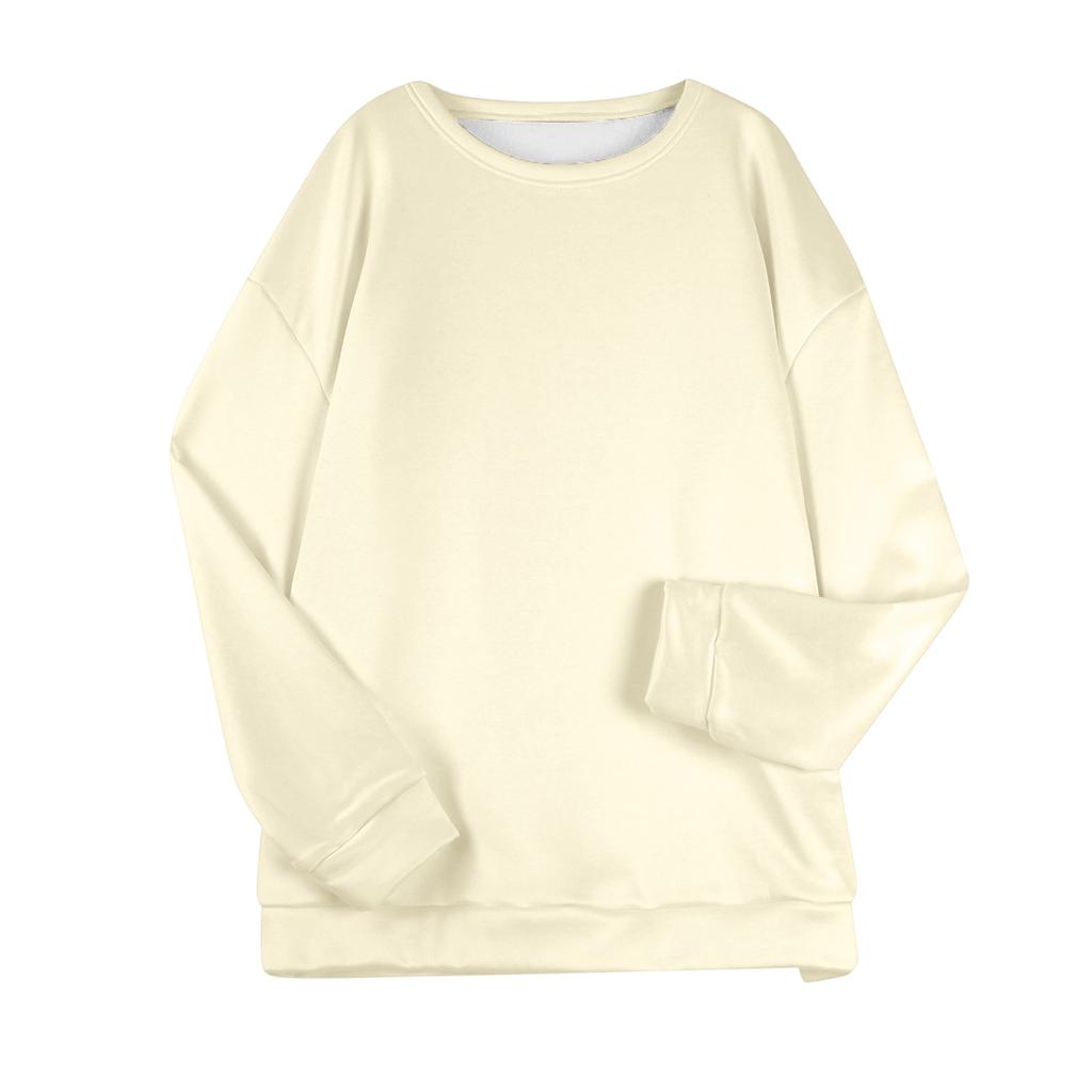 Dame Casual Mote Rundhals Genser Vinter Ensfarget Plysj Genser