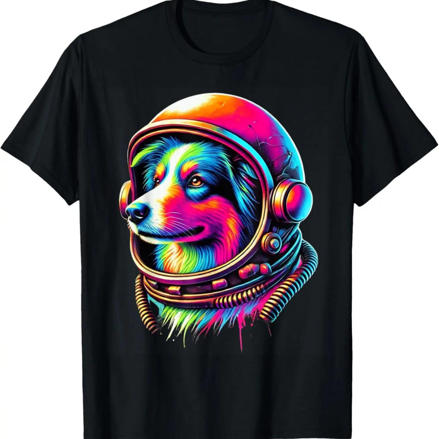 Dog Space Gifts Graphic Retro Cosmic Astronaut Border Collie T-Shirt S