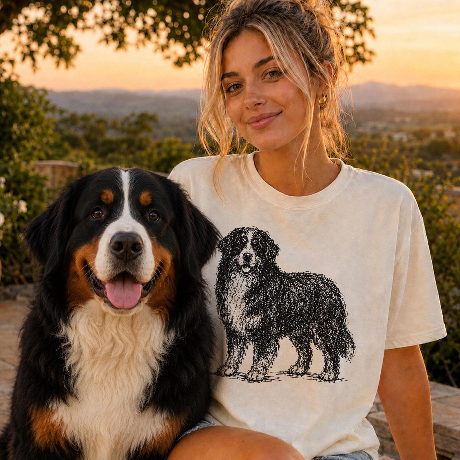 Bernese Mountain Dog Line Art Shirt, Minimalist Scribble Berner Sketch Tee, Abstract Dog T-Shirt, Bernese Dog Mom Gift, Artsy Dog Tee S