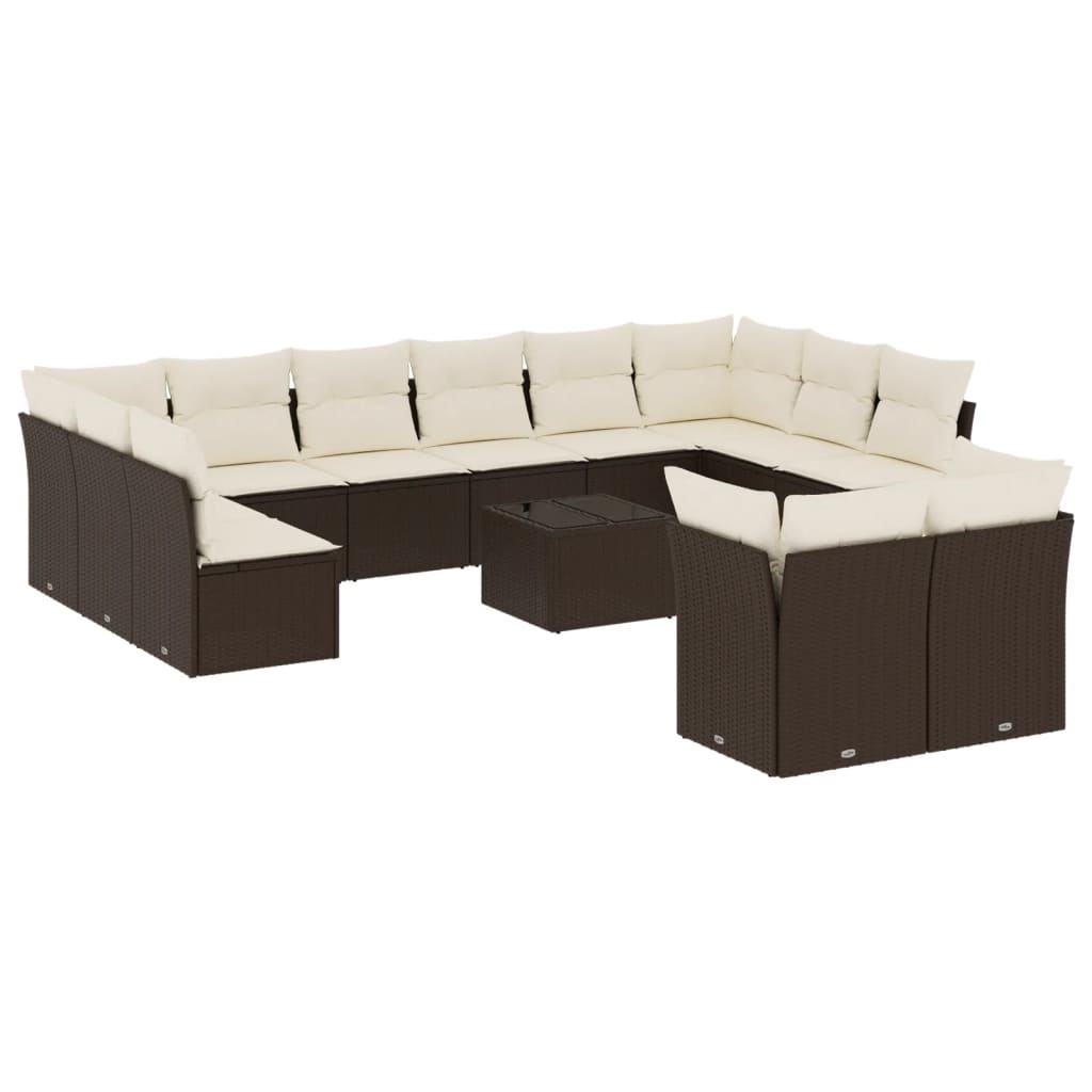 13 piece Garden Sofa Set with Cushions Brown Poly Rattan
