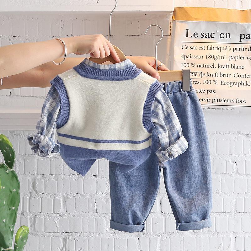 Children's Clothing Boys and Girls Spring and Autumn Suits Sweater Vest Children Three-piece Korean Casual Sets