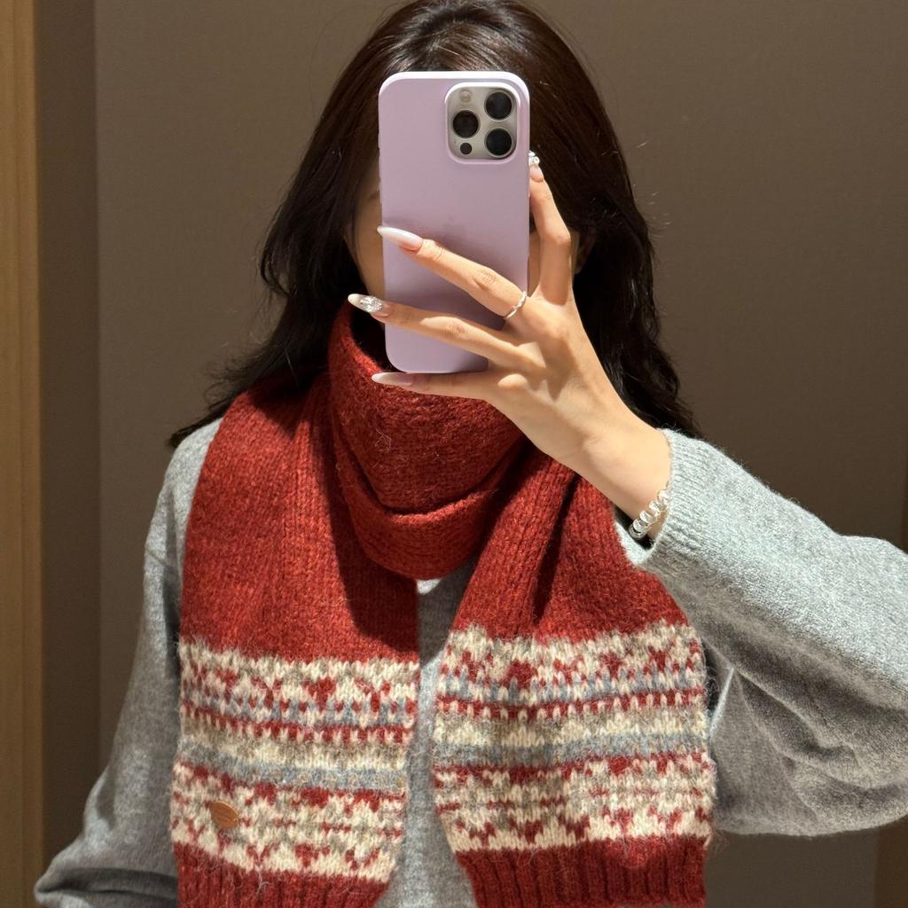 Fair Island Knitted Blended Scarf, Thickened In Winter To Keep Warm Korean Atmosphere, Versatile Couple Neck Scarf