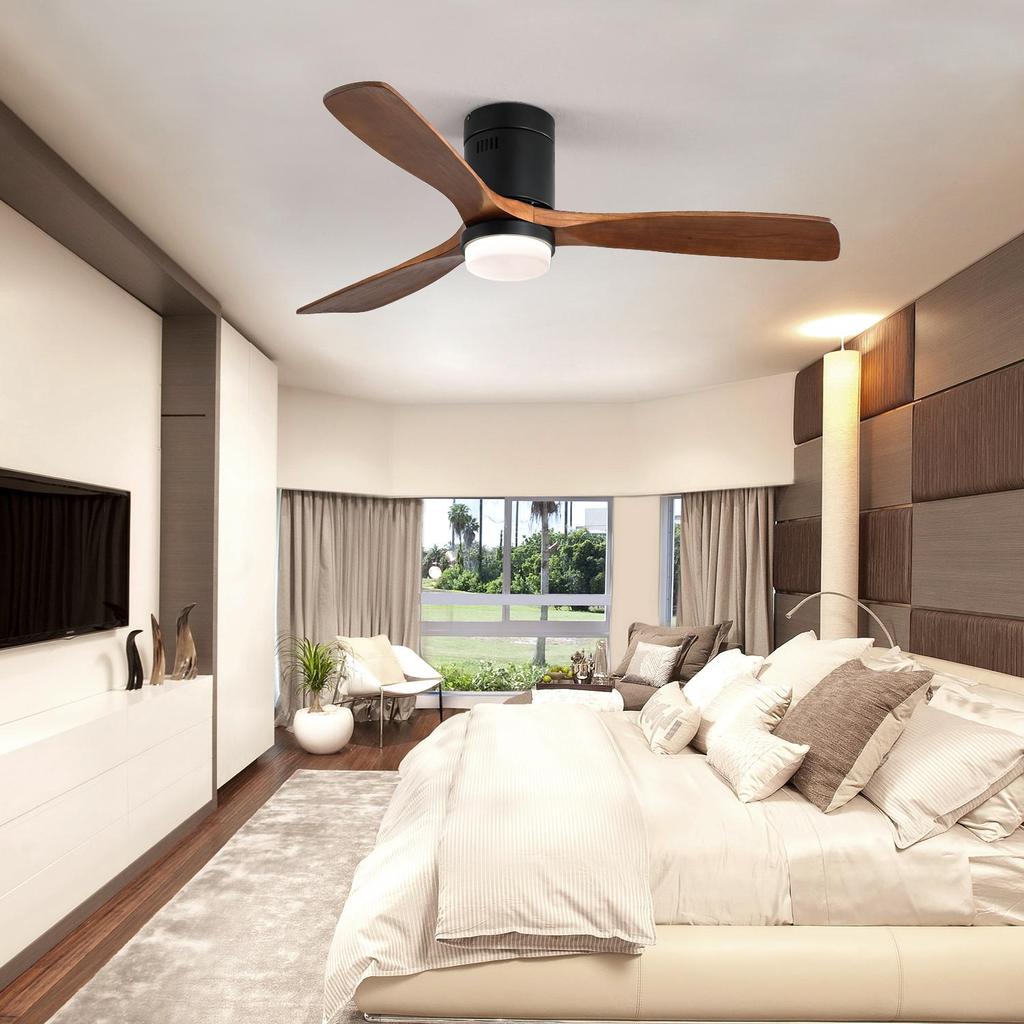 Sofucor 132cm Indoor Ceiling Fan with 3 solid wood blades, silent reversible motor, remote control, including lighting control