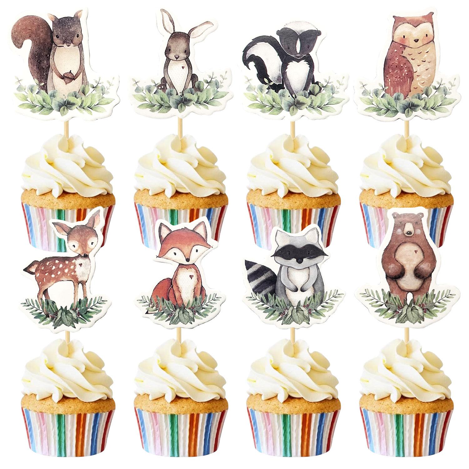

24 шт. Топери для кексів на лісову вечірку Лісовий Лис Олень Тема Щасливого Дня Народження Лісові Звірі Оленяча Тварина Приладдя для Вечірки Декор
