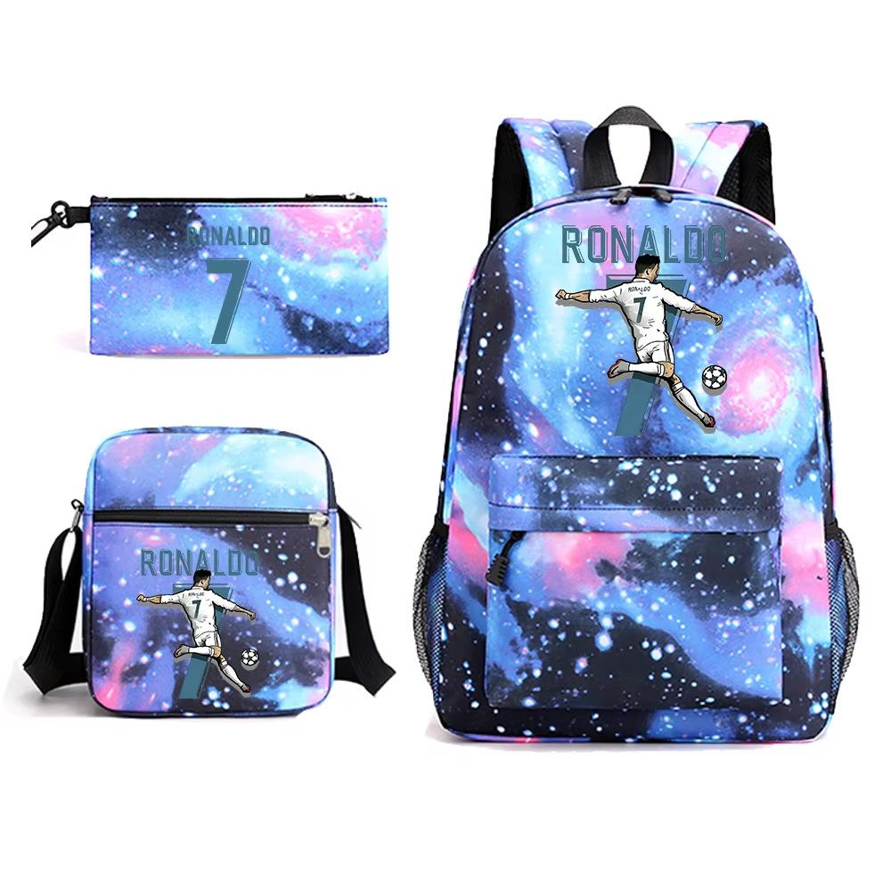 Football Player Cr7 Peripheral Printing Primary and Secondary School Students Schoolbag Three-piece Children's Backpack