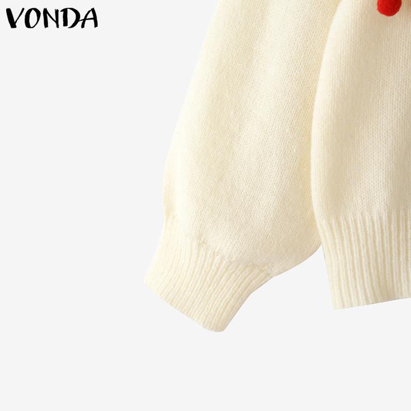 VONDA Oversized Women Long Sleeve Lace Splicing Casual Loose Knitted Sweaters