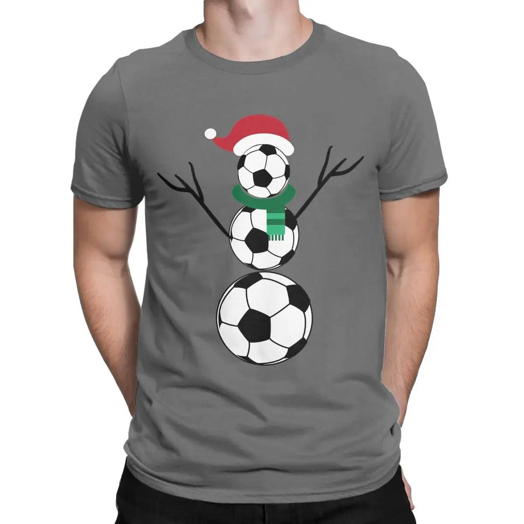 Christmas Soccer Snowman T-Shirts Men Funny 100% Cotton Tees O Neck Short Sleeve T Shirt Party Clothes