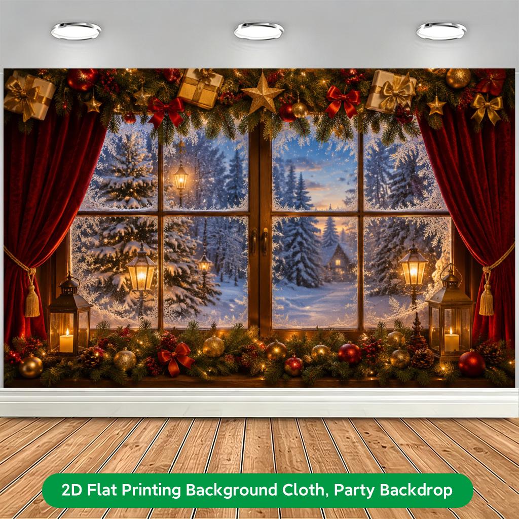 1Pcs Winter Window Snow View Landscape Decoration Background Winter Backdrop Decorations For Photo Studio Photo Booth Party