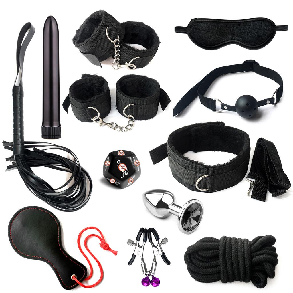 SM Fetish Bondage Erotic Toy Restraint Set Sex Toys For Women Handcuffs Whip Binding Anal Plug Vibrator Couple Sexy Tool