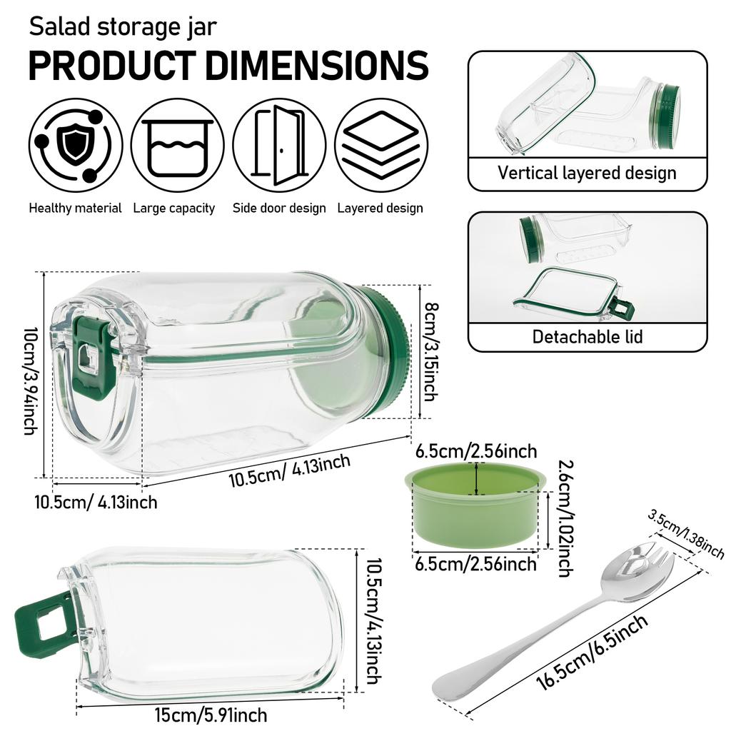 1/2Set Layering Salad Pod Plastic Vertical Salad Container With Fork 2.5 Oz Dipping Bowl Side Opening Salad Jar Food Storage Jar