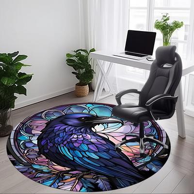 1pc Stained Raven Glass Office Round Area Rug, Under Office Chairs Bedroom Living Room Home Decor, Room Deco