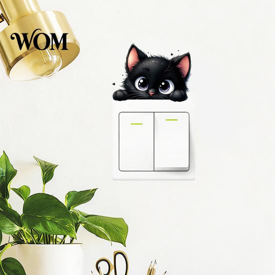 Cute Animal Switch Sticker Luminous Light Decals, Glow in The Dark Cat Sticker, Cartoon PVC Wall Art Mural for Bedroom Living Room Waterproof Decal