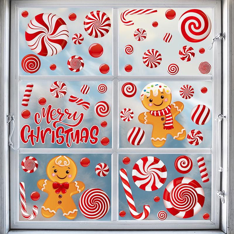 Gingerbread Man Candy Cane Christmas Electrostatic Stickers for Windows and Living Spaces