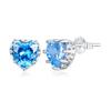 Silver Crystal Blue Heart Stud Earrings 925 Silver