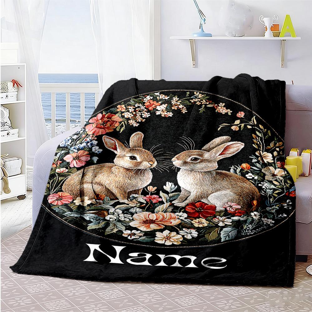 Two Rabbits Customize Text Blanket Cozy Customizable Blanket Comfortable Throw For Chair Office Chair Home Decor Bedding Four Seasons Universal
