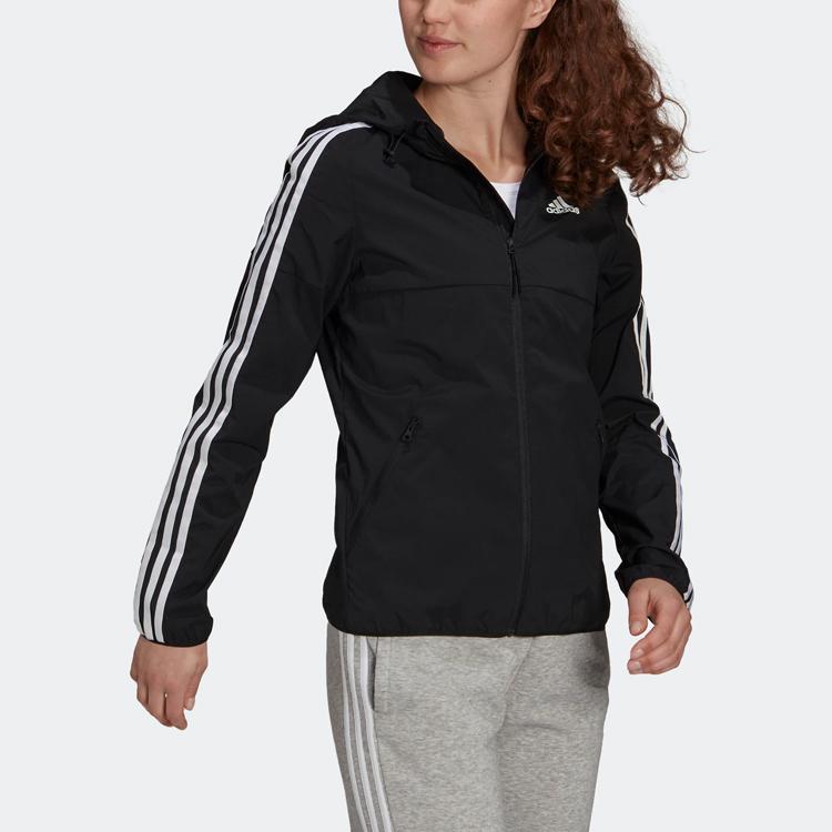 Adidas Lightweight Windproof Loose Fit Outdoor Jacket Classic Contrast Color Daily Casual Sports Outerwear Black White Women GQ0565