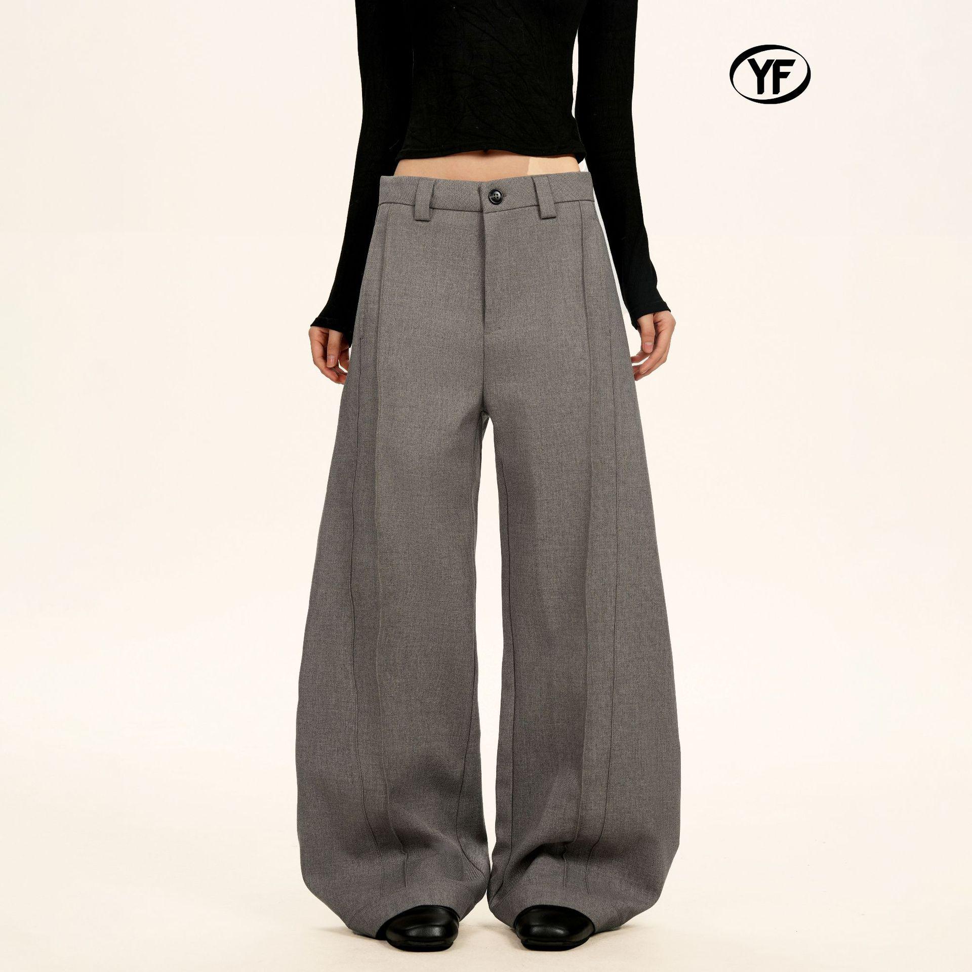 Yongfang Unisex American Casual Wide-Leg Pleated Pants S
