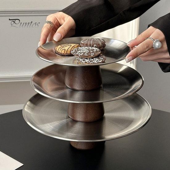Simple Design Plate Stainless Steel Fruit for Kitchen Counter, Modern Pedestal Serving Smooth Edge Tray, Multi-use Dessert Platter Dining Table
