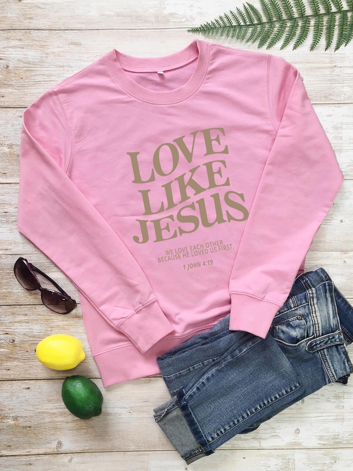 

Свитшот Love Like Jesus We Love Each Other, христианские толстовки, пуловеры Fath, женская мода, повседневный винтажный топ из 100% хлопка S розовый