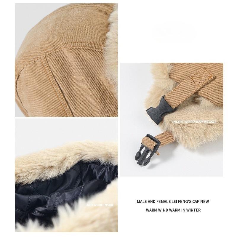 Winter Lei Feng hat men's and women's tide thickened windproof warm ear protection cycling hat plush sticker chain flying cotton hat