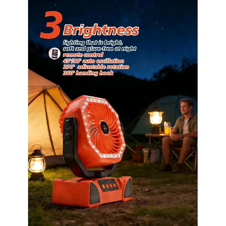 20000mAh Rechargeable Remote Control Camping Fan | Portable Outdoor Tent Fan with Hook and Light