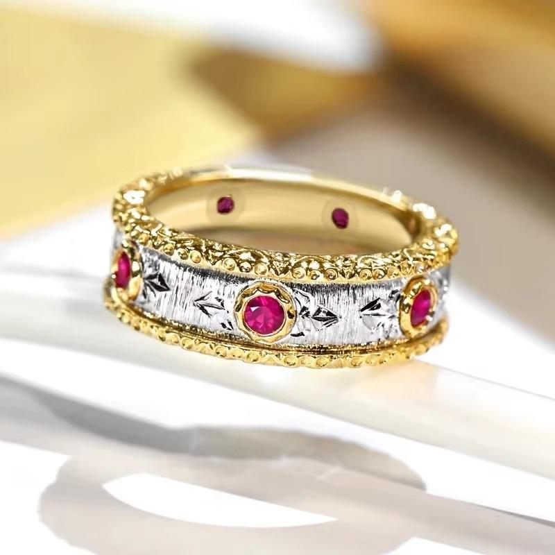 

Huitan Vintage Women Rings Luxury Two Tone Design Rose Red Cubic Zircon Noble Lady Accessories for Party Fancy Anniversary Gift 6