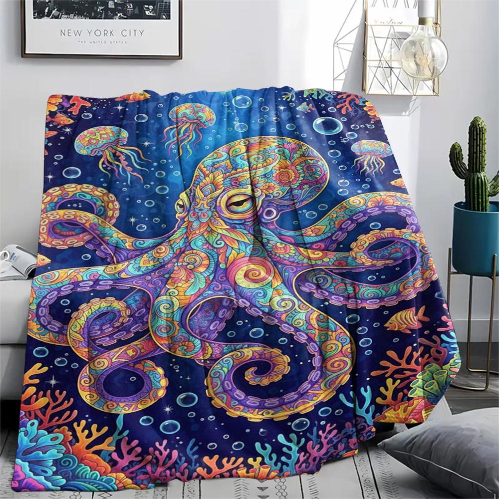 Colorful marine organisms Print Flannel Blanket,High quality Comfortable for All Seasons,Home Decor,Warmth and Comfort,Perfect for Christmas Gifts
