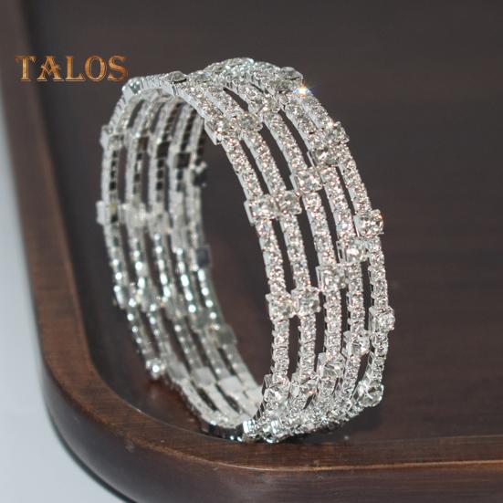 Adjustable Opening Alloy Bracelet Shiny Rhinestones Multi Layer Design Bangle Wristband Wrist Jewelry