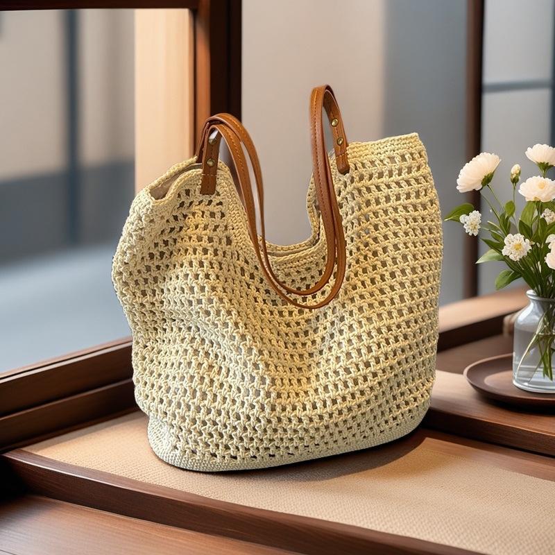 Women's Summer 2025 Cotton Thread Large Capacity Straw Woven Shoulder/Crossbody Handbag
