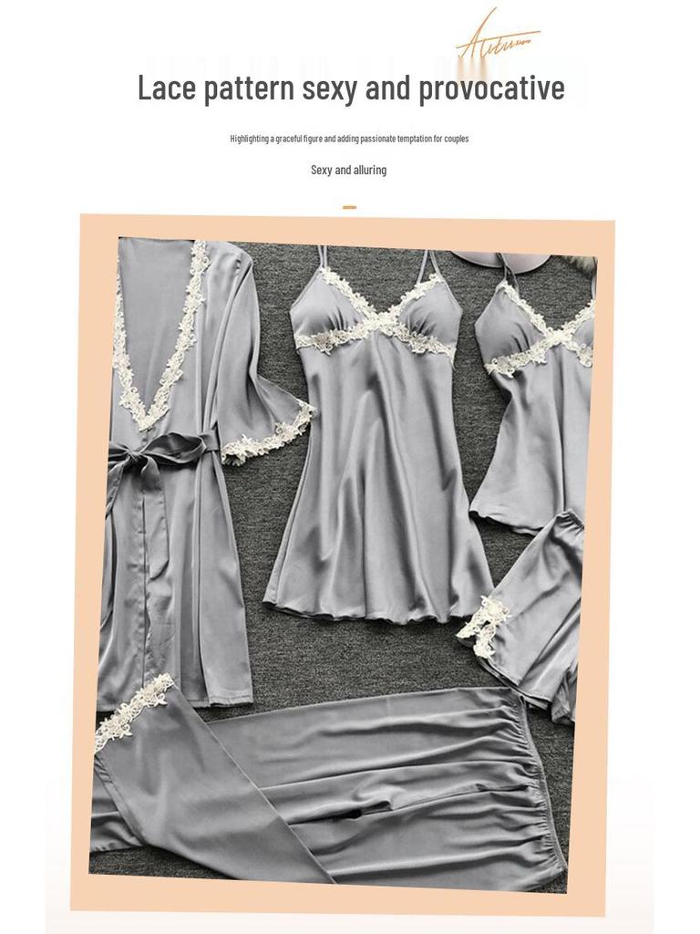 2019 Europäischer & Amerikanischer Damen Übergröße Sexy Pyjama Set: Sommer Braut Morgenmantel mit halben Ärmeln & Bademantel