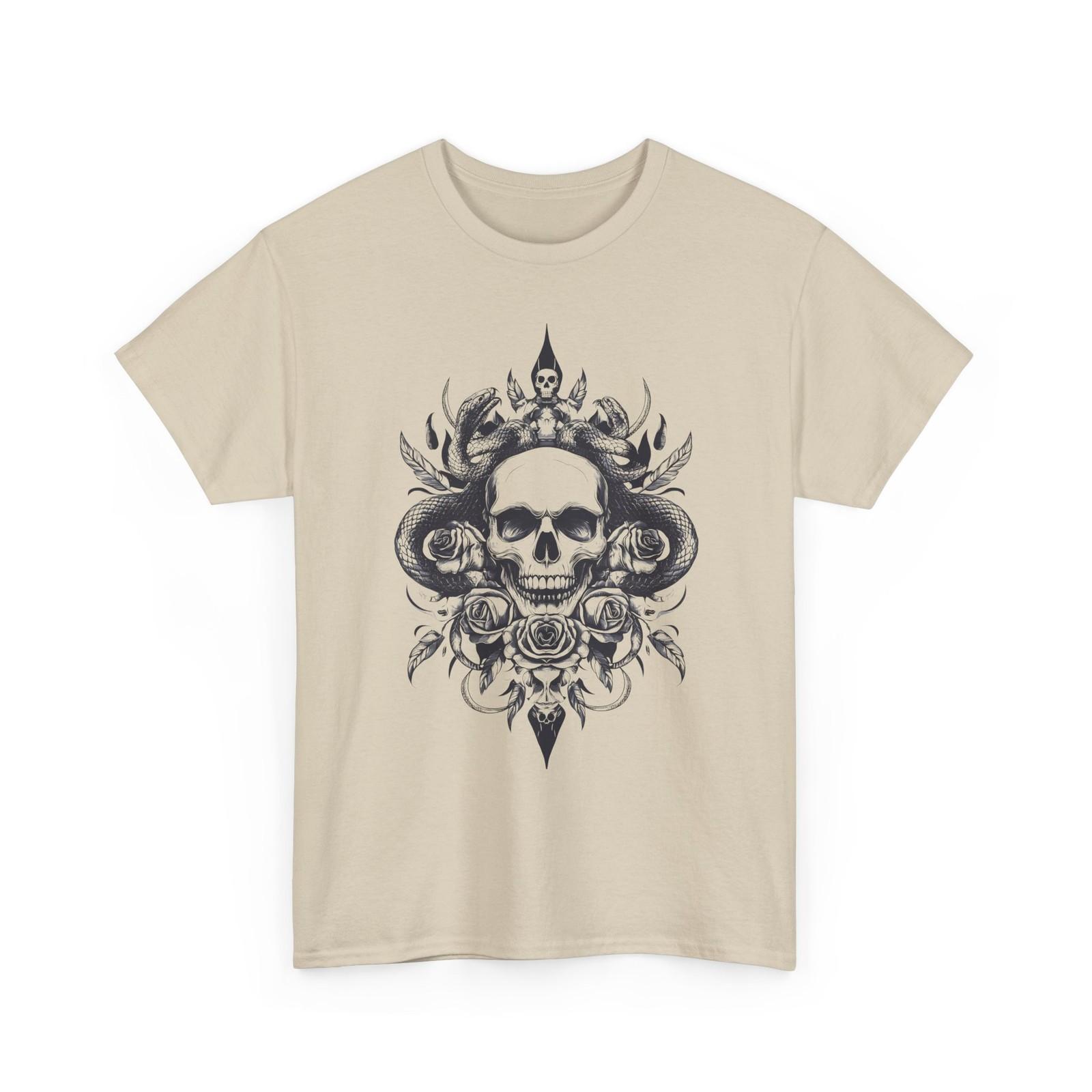 Gothic Skull Snakes Roses T-Shirt Vintage Skeleton Floral Tattoo Graphic Art Tee S