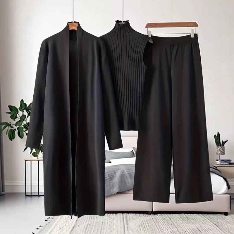 Womens Oversized Knit Set: Open Front Cardigan Turtleneck Top Wide Leg Pants Casual Chic Outfit 2025