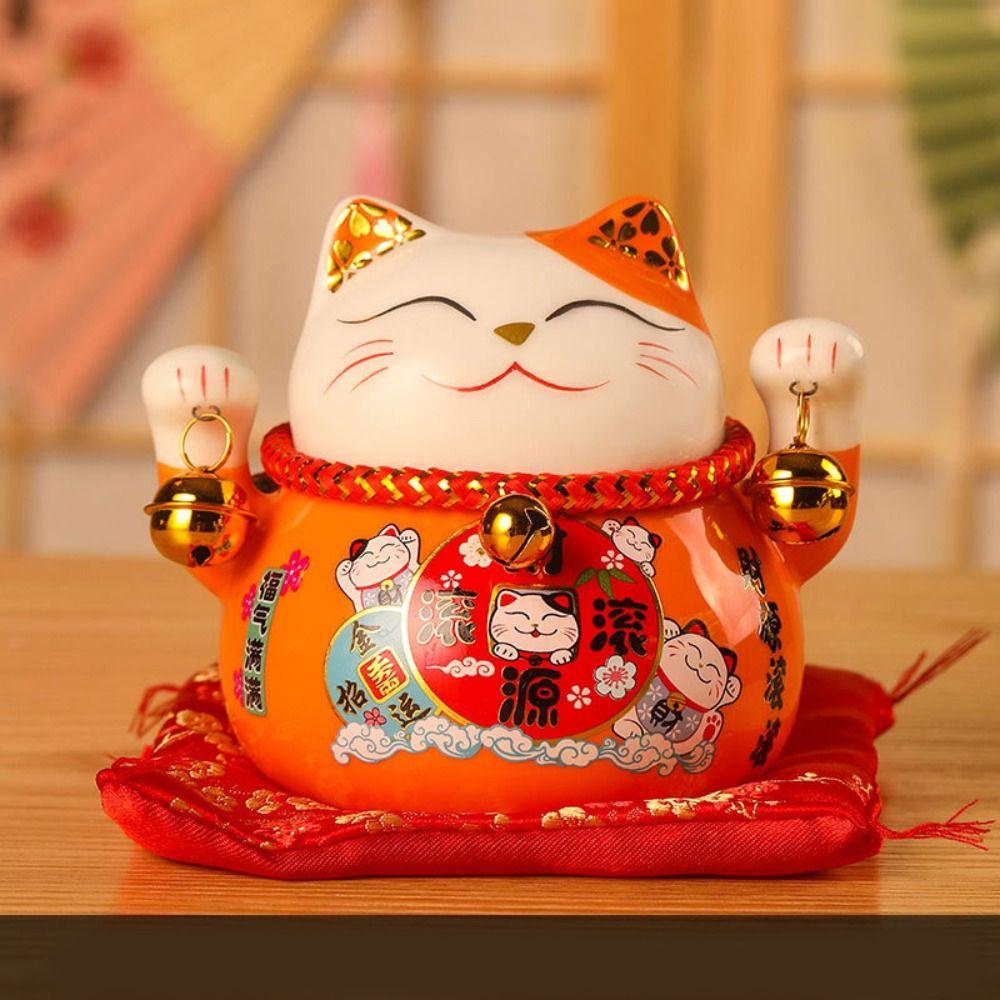 Cute 4.5 inch Lucky Cat Home Decorations Handmade Ceramic Small Piggy Bank Portable Fortune Cat Statue Home Store