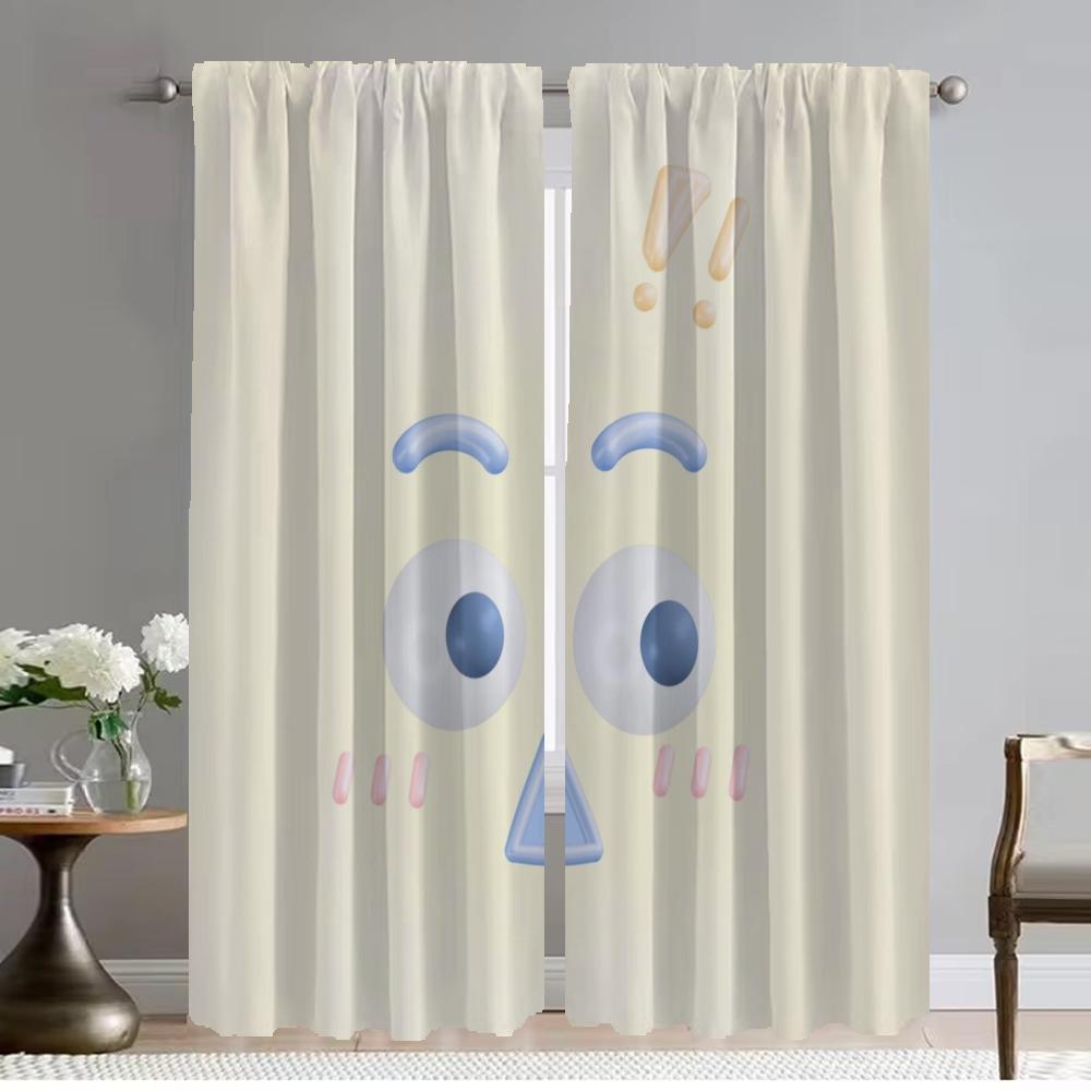 Cute Line Expression Tulle for Bedroom Halloween Decoration Shades Blackout Curtain for Room 2 Panel Elegant Room Curtains Child