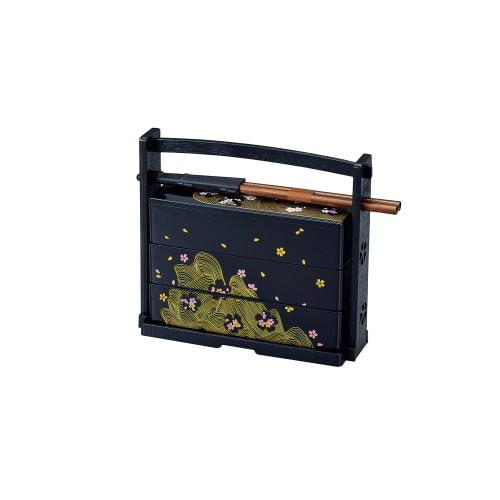 

Tatsumiya Outdoor Tea Ceremony Lunch Box (600ml) with Handle, Cherry Blossoms on Waves, 303049