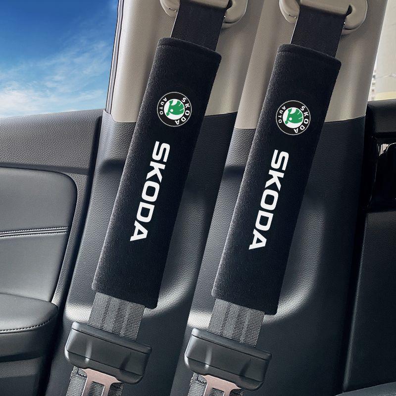 JKFB8 Car Seat Belt Pad Safety Strap Shoulder Cover Soft Mat Accessories For Skoda Yeti Kamiq Kodiaq Karoq Octavia Fabia Rapid Vrs Mk3